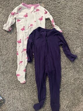 Kyte Baby Purple Footed One-Piece Pajamas - Pack with Flamingo Print